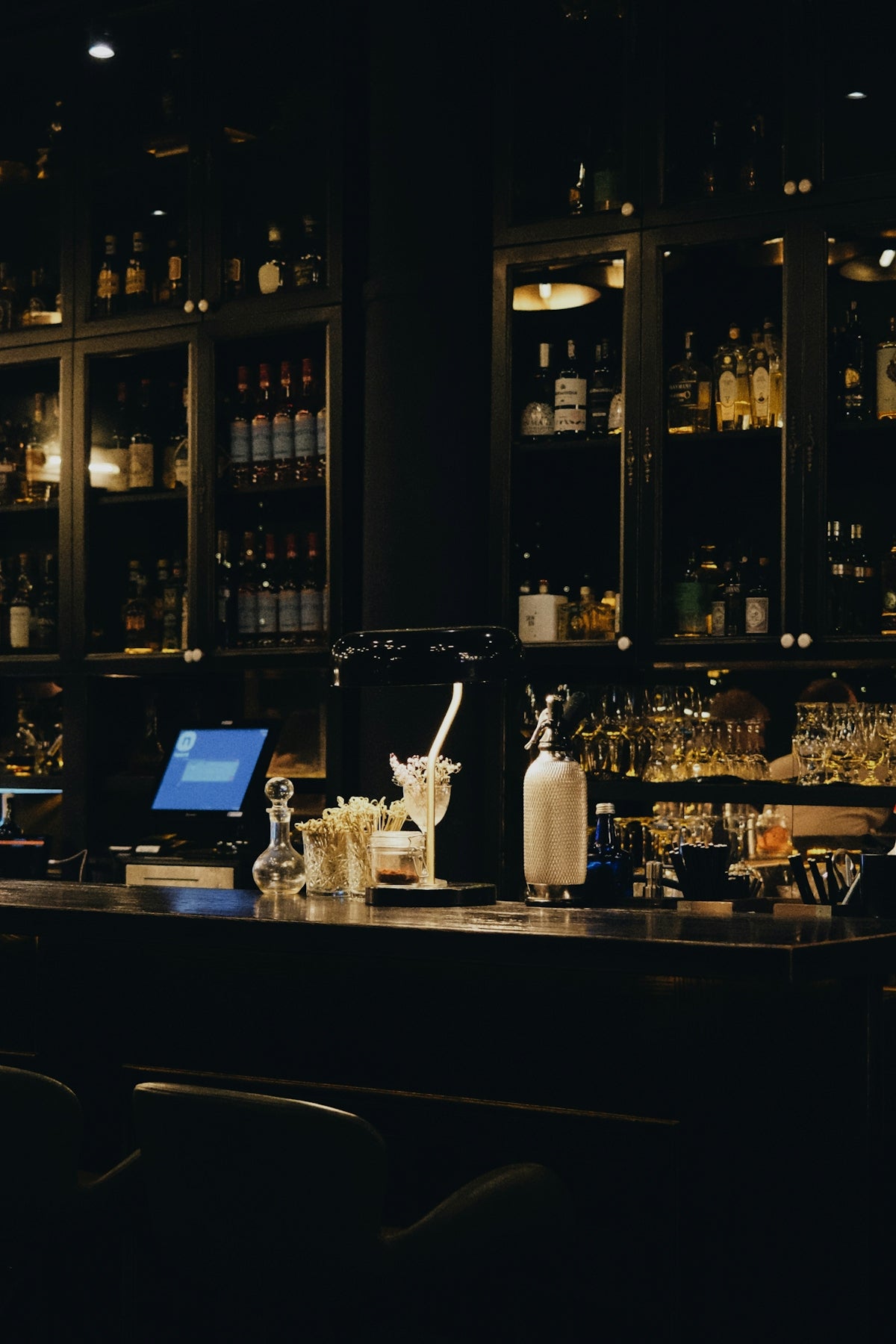 a bar with a laptop